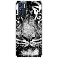 Oppo Bedrukt siliconen hoesje compatibel met Oppo Reno 6 5G Tigre blanc et noir