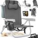 Tectake Chaise de plage Coral - Chaise de camping pliable avec glacière et sac de rangement - Gris