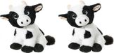 Heunec Boerderij Set van 2x stuks zwart met witte pluche koe/koeien knuffels 14 cm - Boerderij knuffeldieren voor kinderen