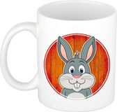 Bellatio Decorations Konijn mok - wit - keramiek - 300 ml - kinder beker konijn