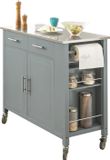 SoBuy Trolley roulante, chariot de cuisine, meuble de rangement sur roulettes, buffet multifonctionnel avec compartiments latéraux, portes et tiroirs, avec plateau en acier inoxydable