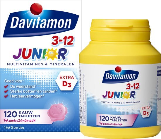 Davitamon Junior 3+ KauwVitamines Framboos 120st
