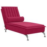 VidaXL Massage chaise longue met bolster fluweel wijnrood