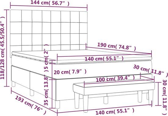 vidaXL Boxspring met matras - stof - zwart - 140x190 cm