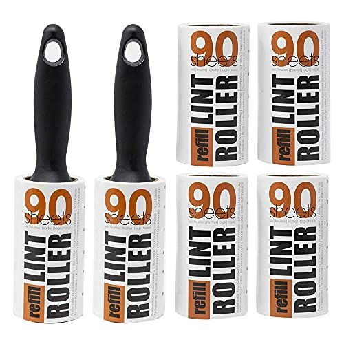 REDBERRY Value Lint Roller en Refill Set - 2 handvatten & 6 x 90 vel rollen - Verwijdert huisdierhaar, pluisjes en stof uit kleding, bekleding en tapijt (81m, 540 Total Sheets), veelkleurig, JGJNV35