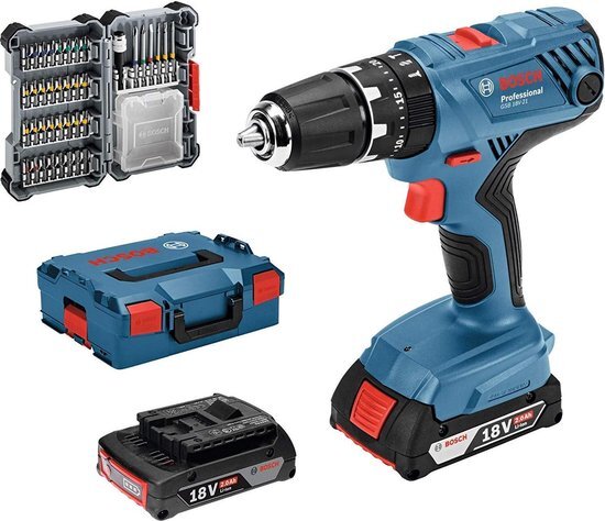 Bosch Professional 18V System Accuschroefklopboormachine Gsb 18V-21 (Incl. 2X 2,0 Ah Accu, 40-Delige Accessoireset, In L-Boxx)