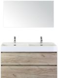 BES LED Maxx XL Badmeubelset 120 cm - Craft Oak - Wastafel Kube Dubbel 2 Kraangaten met Spiegel