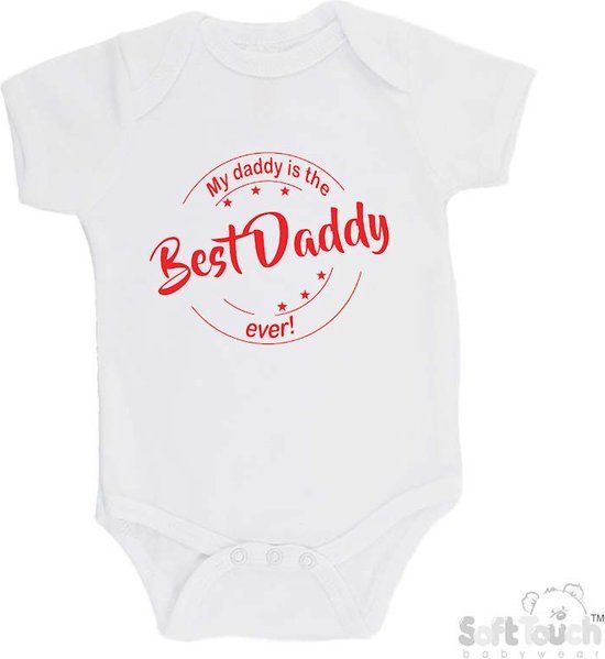 Romper "My daddy is the best daddy ever!" - Vaderdag - Unisex - Katoen - Wit/rood - Maat 62/68