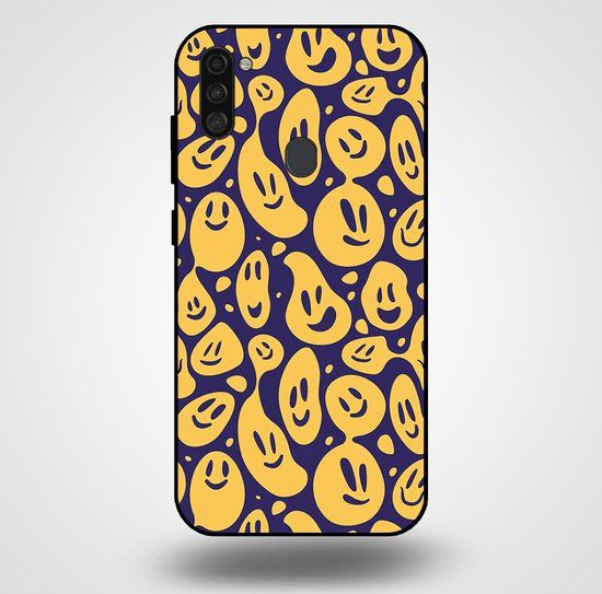 Smartphonica Telefoonhoesje Samsung Galaxy A11 - Emoji - Paars Geel