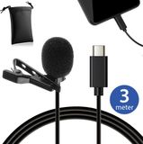 MOJOGEAR Speldmicrofoon met USB-C-aansluiting - 3 meter kabel - Dasspeld microfoon voor Android Smartphones, iPhone 15, iPhone 16, USB C Tablets - Zwart
