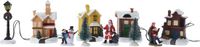 Merkloos / Sans marque Koopman International Kerstdorp huisjes en figuurtjes - set 10-delig - met led verlichting - kerstdorpjes