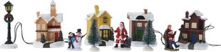 Merkloos / Sans marque Koopman International Kerstdorp huisjes en figuurtjes - set 10-delig - met led verlichting - kerstdorpjes