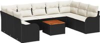 vidaXL Tuinbank Set Zwart en Crème Poly Rattan