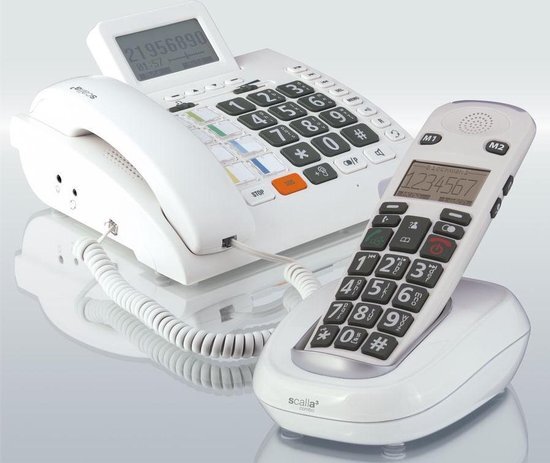 Humantechnik Scalla-3 JUMBO VASTE TELEFOON + DRAADLOZE HANDSET combinatie geschikt voor SLECHTHORENDEN en SLECHTZIENDEN