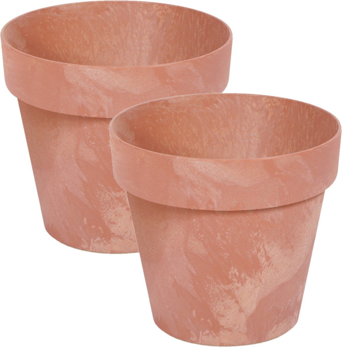 Prosperplast Set van 4x kunststof bloempotten betonlook 20 cm terracotta