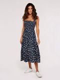 Apricot Midi-jurk met smockwerk en orchideeënprint