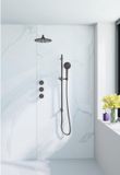 Fortifura Nebbio Regendoucheset - inbouwkraan - inbouwdeel - glijstang - doucheslang glad - ronde handdouche - 35cm - wandarm - 30cm ronde hoofddouche - PVD - geborsteld gunmetal (antraciet)