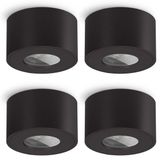 Spot de salle de bain en saillie - Rond - Noir - Ip44 - 4 pièces - Ø 8 cm