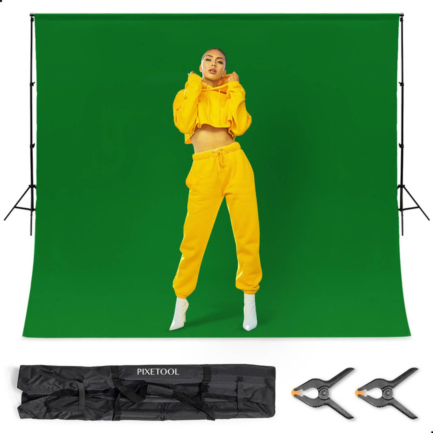 AWEMOZ pixetool green screen doek 300 x 300cm met achtergrondsysteem - achtergronddoek - fotostudio - inclusief 2 klemmen