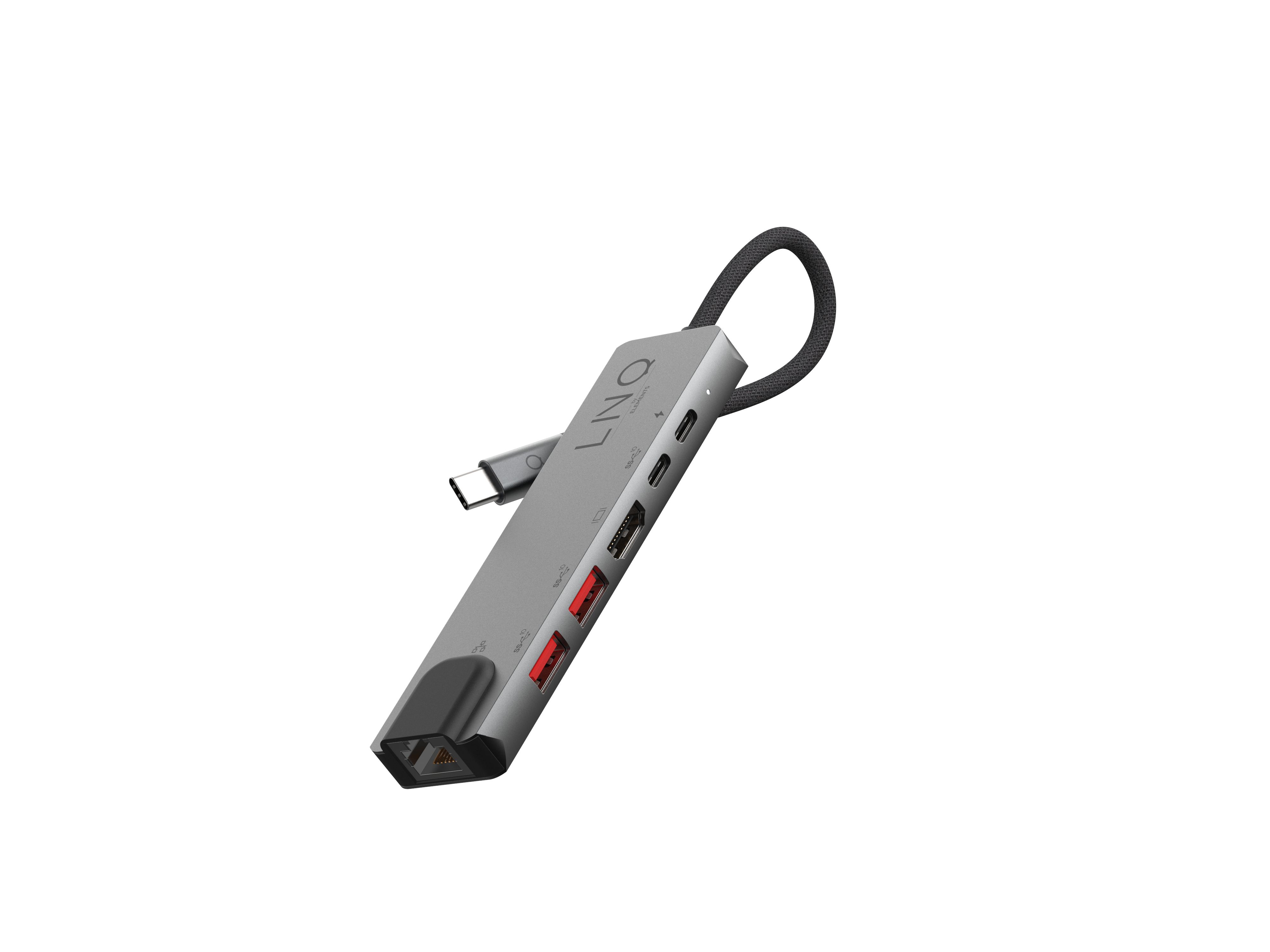 LINQ byELEMENTS 6-in-1 USB-C Multiport Hub - Black/Grey