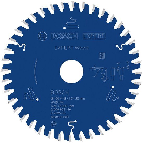 Bosch Professional Zubehör Bosch EXPERT Wood cirkelzaagblad voor handcirkelzaag 120 x 20 x 1,8 MM, 40T