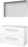 Basic-Line Comfort 39 Badkamermeubelset - Ondiep - 100 x 39 cm - Met Grepen - 2 Lades - Acryl Wastafel - 2 Kraangaten - Spiegelkast - Ice White