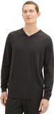 Tom Tailor Gebreide trui met V-hals - Maat XXL - Black Grey Melange