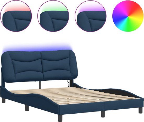 vidaXL Bedframe met LED - Blauw - Stof - 140x190 cm