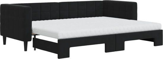 vidaXL Slaapbank met onderschuifbed en matrassen 80x200 cm fluweel zwart