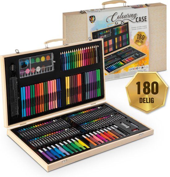 Grafix Tekendoos voor Kinderen 180pcs - Kleurkoffer - Kleuren & Tekenen - Geschikt voor Kinderen en Volwassenen - Inclusief Stiften, Kleurpotloden, Verf, en meer