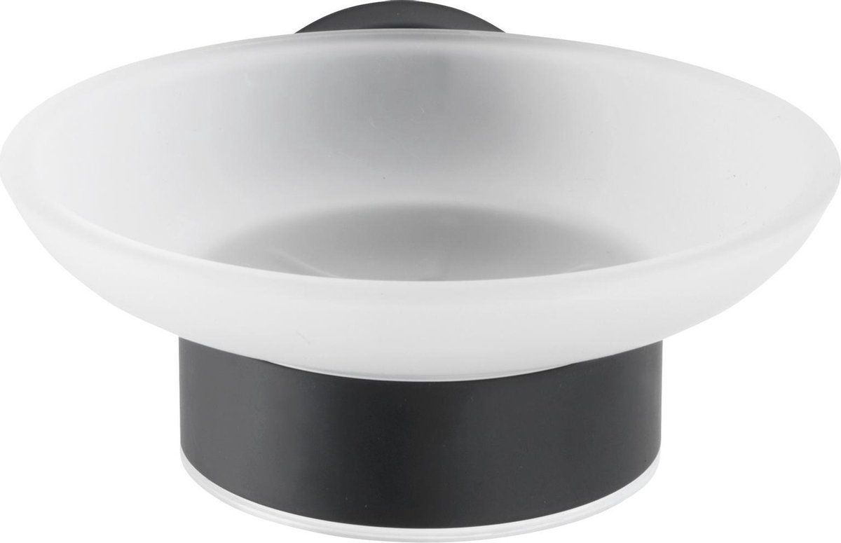 WENKO Bosio Zeephouder - 11 x 13 cm - Rvs/Glas - Matzwart