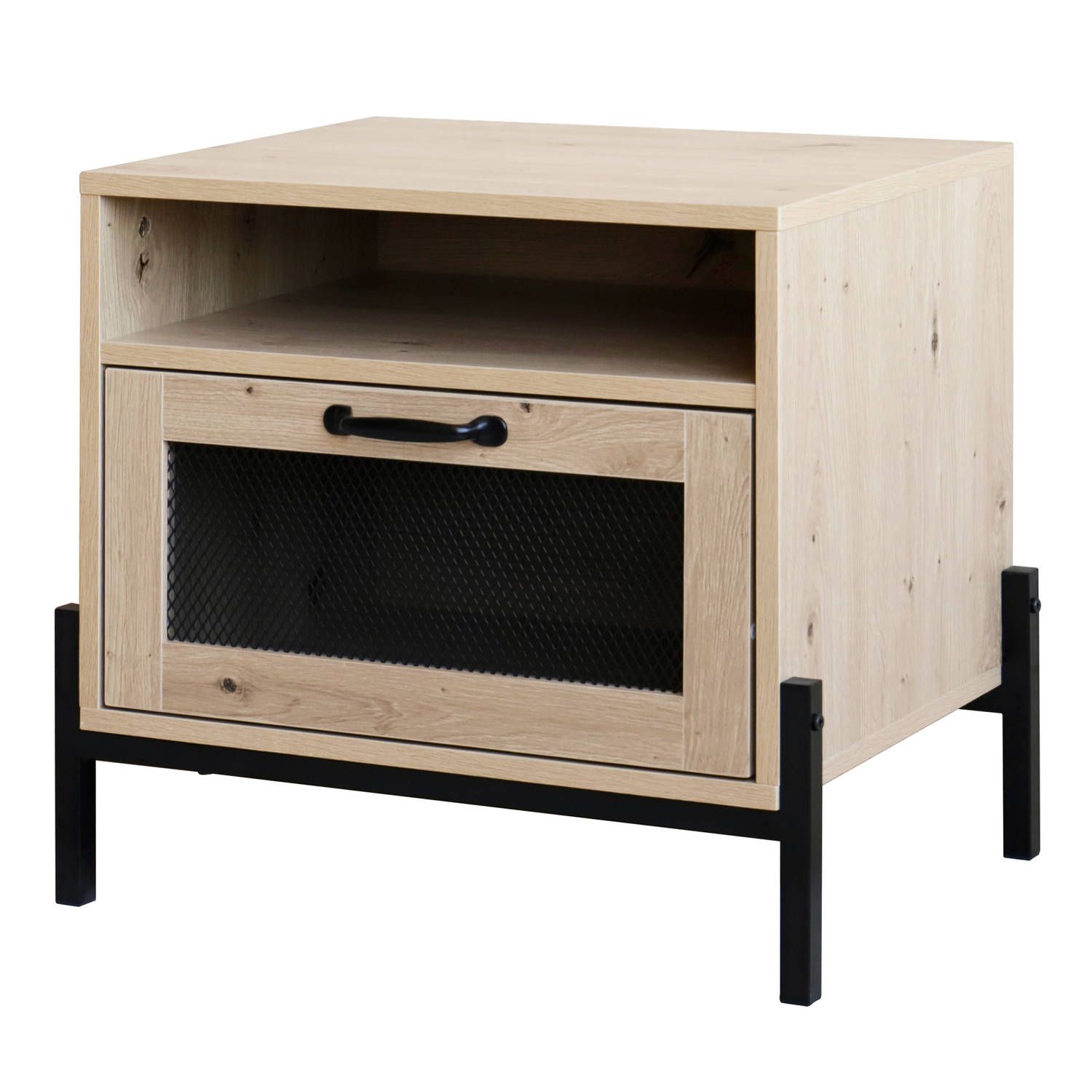 QUVIO nachtkastje met deurtje en open lade - walnut light brown