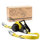 STRAPINNO Intrekbare spanband met ratel - 3,8 cm x 6,1 m zware riem met dubbele J-haken, D-ringen, knoopvrije singels, 3,0 kg breuksterkte en 2,25 lbs werklastlimiet