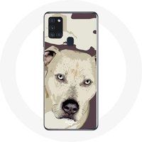 Maniacase Etui voor Samsung Galaxy A21S Pitbull hond wit