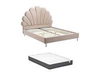 Vente-unique Bedframe fluweel beige 140 x 190 cm