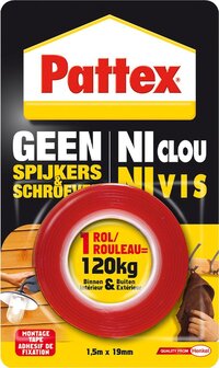 Pattex Geen Spijkers & Schroeven Montagetape - 120 kg - Rood