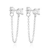 Elenza AMS Elenza Sterling Zilveren Oorbellen met Ketting en Zirkonia - Zilverkleurig