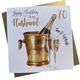 White Cotton Cards Champagne Emmer, Man 70 Gelukkig Handgemaakte 70e Verjaardagskaart, Wit, WBS70-H