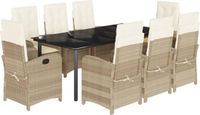 vidaXL 9-delige tuinset met kussens, beige, van polyrotan