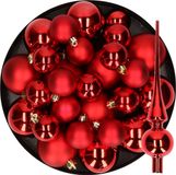 Decoris Kaemingk B.V. Kerstversiering kunststof kerstballen met glazen piek rood 6-8-10 cm pakket van 37x stuks - Kerstboomversiering