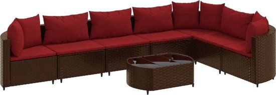 vidaXL 8-delige Loungeset met kussens poly rattan bruin