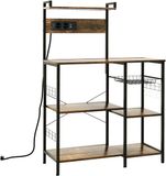 OEM UNION international technology B.V. Industriële Keukenrek met Stopcontact en USB-oplader - Opbergrek voor Magnetron en Keukengerei - 90x42x130 cm - Rustiek Bruin