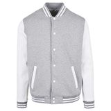 Build your Brand Basic College Jacket BYBB004 - HEATHER GREY/WHITE - L