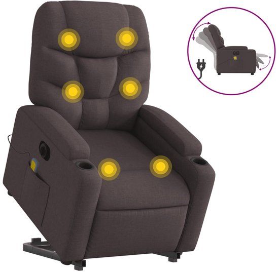 vidaXL Sta-op-massagestoel elektrisch verstelbaar stof donkerbruin