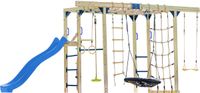 AXI Boris Klimtoestel Bruin met Schommels en Trapeze – Blauwe Glijbaan – Monkey Bars en Klimnetten – Duikelstang – Diverse Ladders