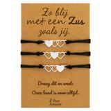 Pax Amare Vriendschapsarmbandjes voor 3 "Zo blij met een zus zoals jij" - Hartjes - Sisters Armbandjes met Cadeau Kaartje - Zilverkleurig - Elastisch Verstelbaar