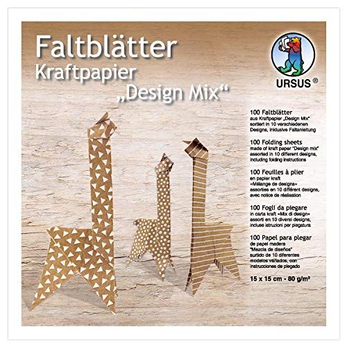 Ursus vouwbladen kraftpapier Design Mix - 100 vellen - 15 x 15 cm - 80 g/m² - bruin/wit
