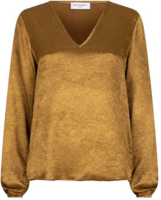 Lofty Manner Blouse Agnes V-hals Lange mouw Katoen Groen XL