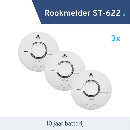 FireAngel ST-622 - Rookmelder - 3 stuks - 10 jaar batterij - Wit
