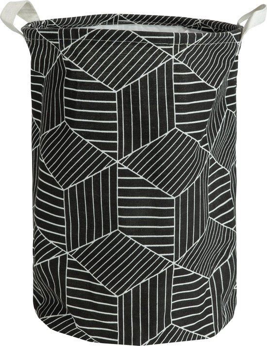 QUVIO Opvouwbare Wasmand - 43L - Zwart/Wit Hexagon Patroon